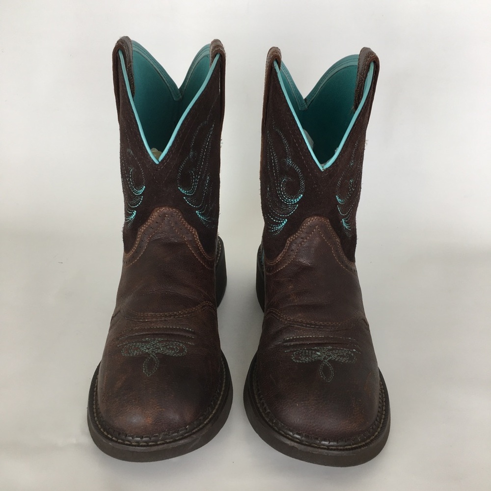 Ariat Fatbaby Heritage Dapper Western Boots Dark Brown Leather Teal Stitching - Picture 4 of 14